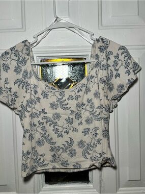 Monteau Cream Top with Blue Floral Motif